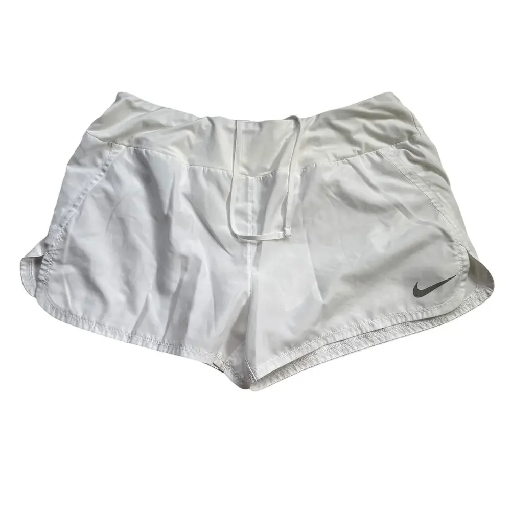 NIKE Shorts Women's Large White Lined Split Side Hidden Drawstring Mini Pocket